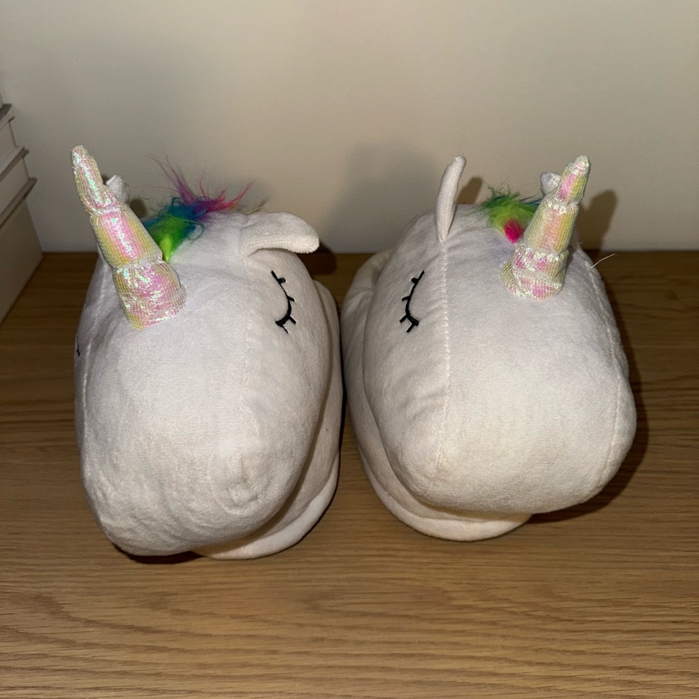 Unicorn Plush Slippers - White